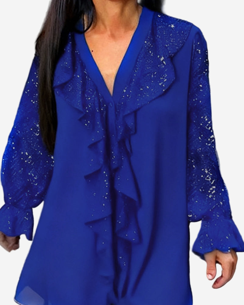 Sabella - Chic Tunic Blouse with Sequin Detail and Ruffle Trim