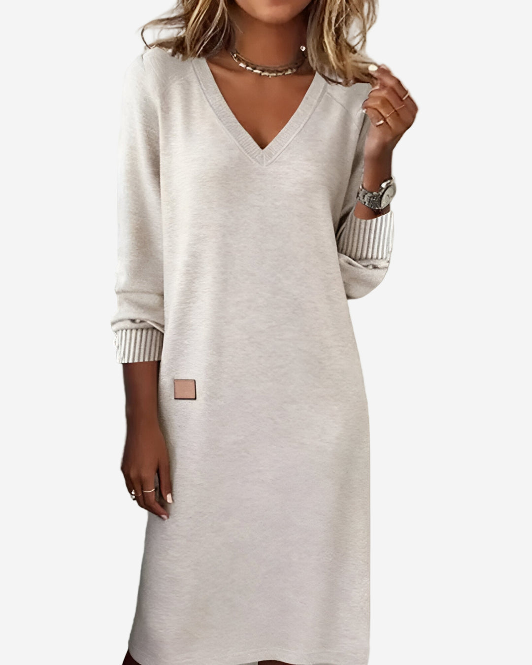 Soraya - Elegant Comfort V-Neck Sweater Dress