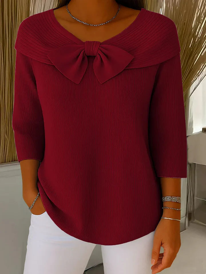 Ariana – Women's Sweater with Bow and Round Neckline