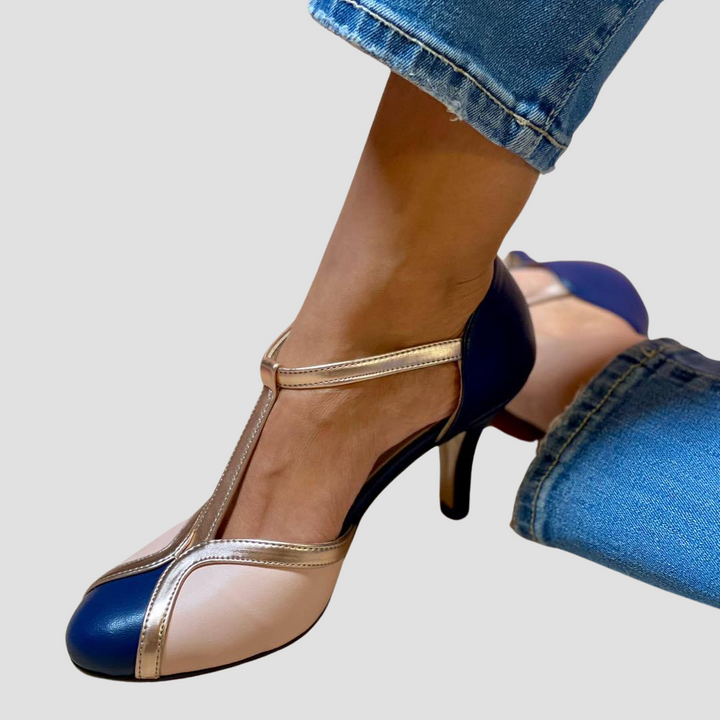 Fina – Chic Round Toe T-Strap Heels