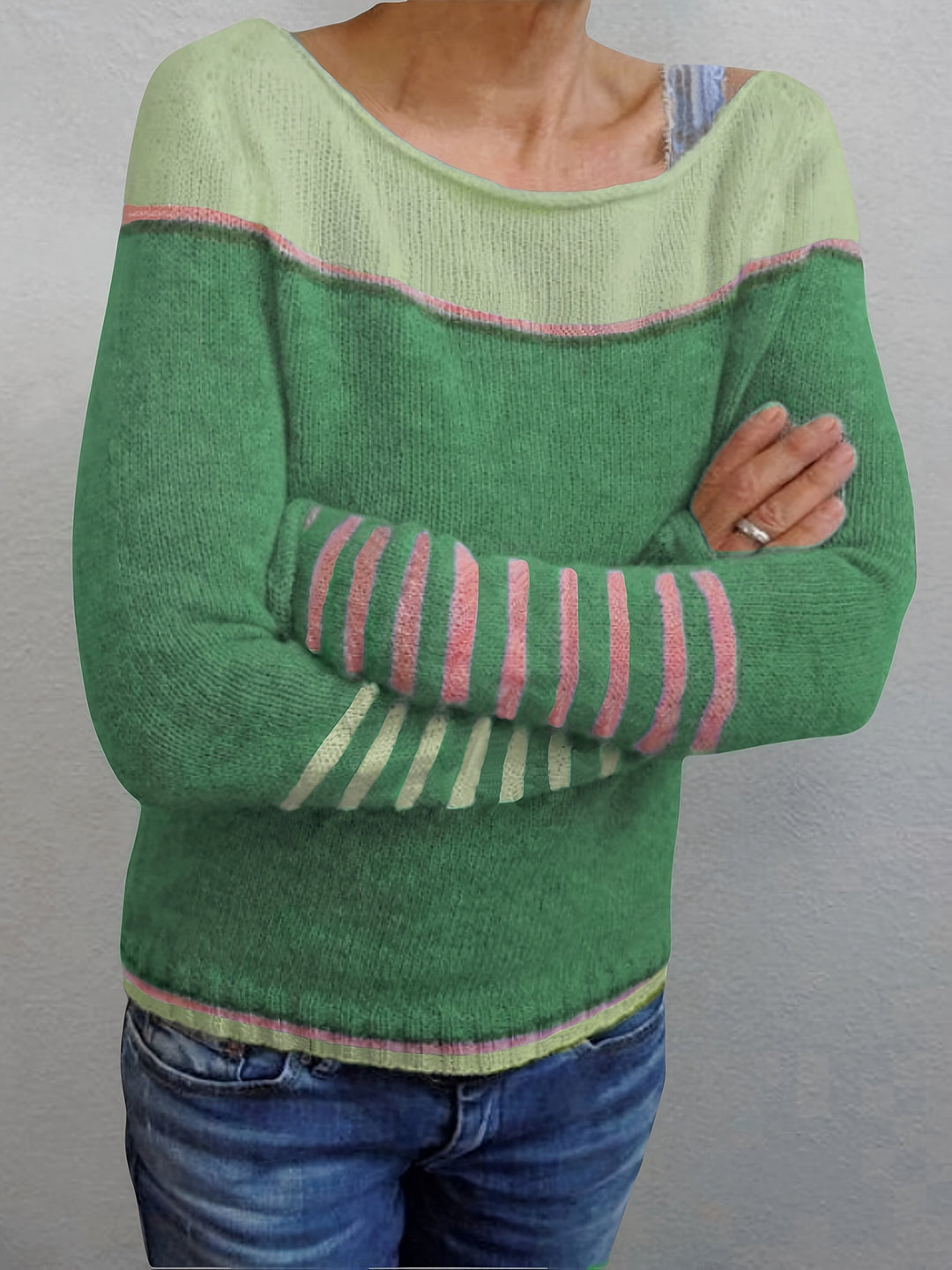Rivka - Boat Neck Striped Knit Sweater