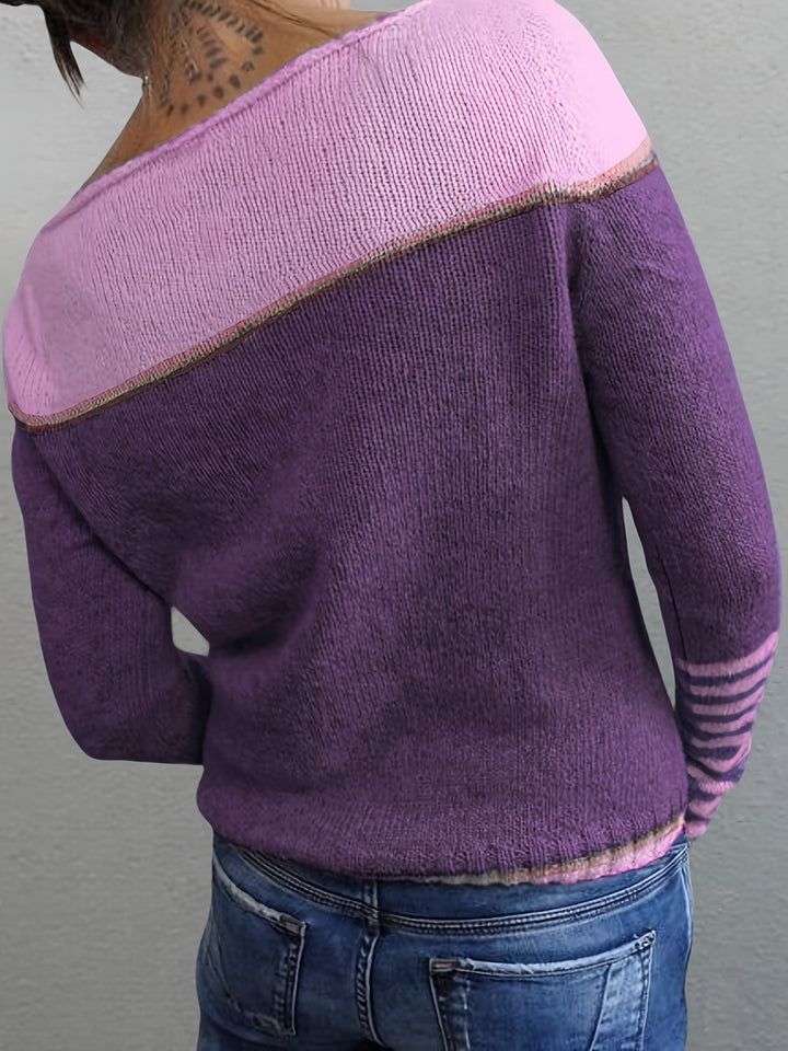 Rivka - Boat Neck Striped Knit Sweater