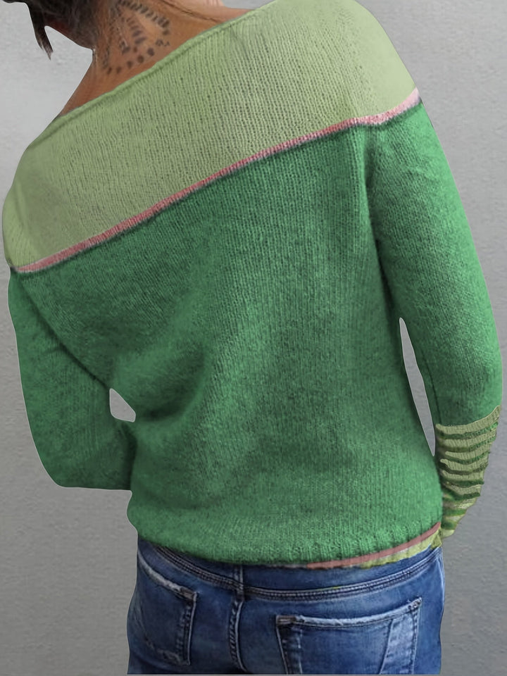 Rivka - Boat Neck Striped Knit Sweater