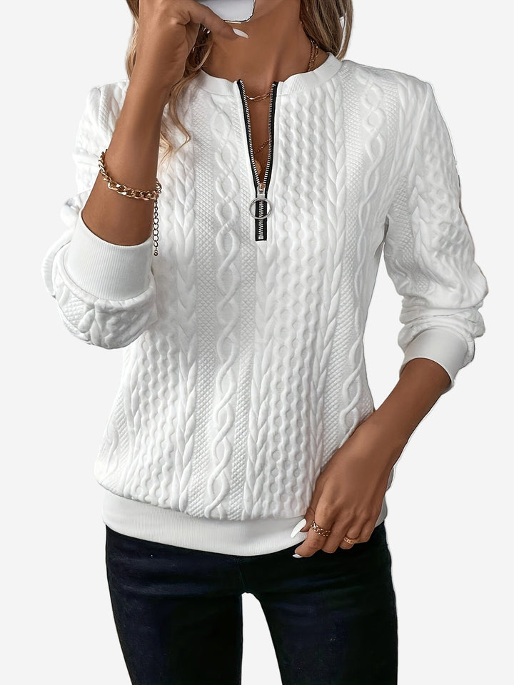 Romina - Classic Cable Texture Quarter-Zip Sweater