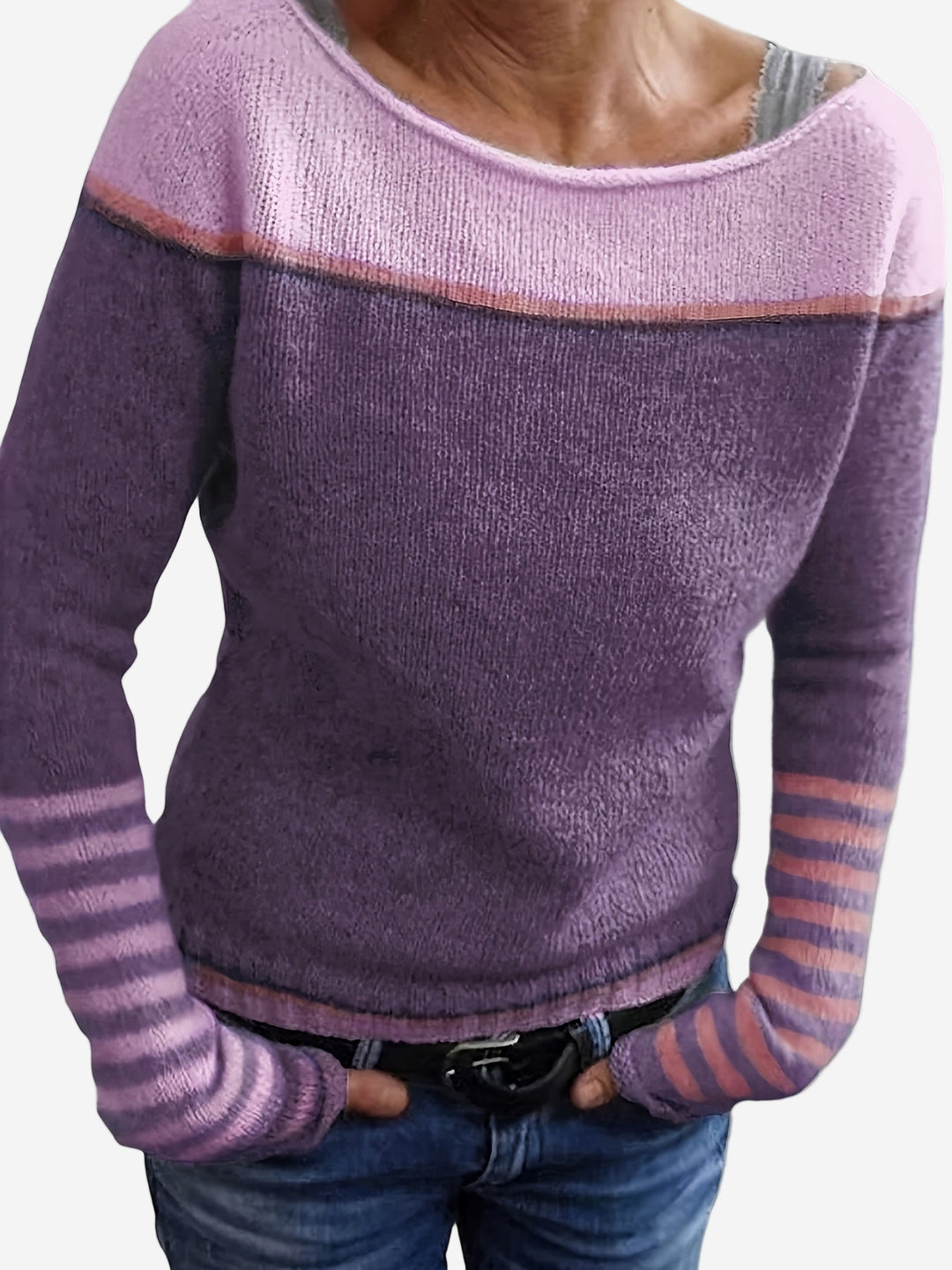 Rivka - Boat Neck Striped Knit Sweater