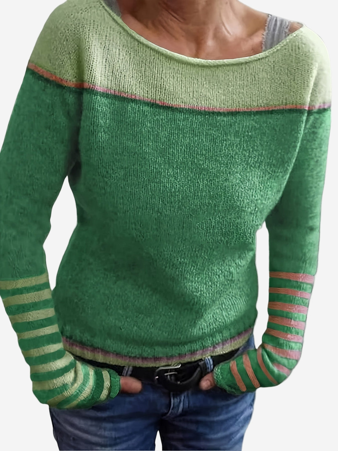 Rivka - Boat Neck Striped Knit Sweater