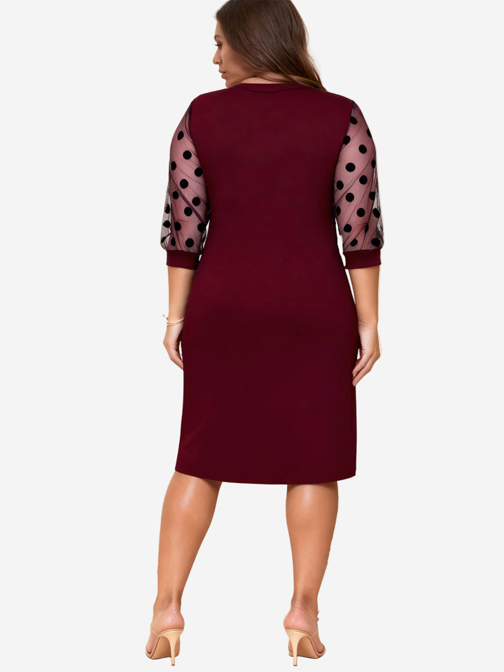 Talitha - Elegant 3/4 Sleeve Midi Dress with Polka Dot Detail
