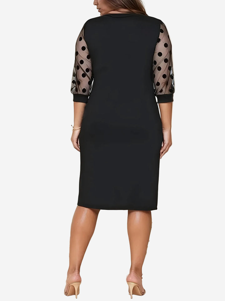 Talitha - Elegant 3/4 Sleeve Midi Dress with Polka Dot Detail