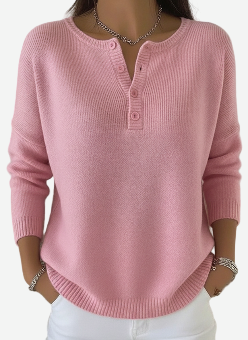 Corinne - Soft Henley Collar Sweater
