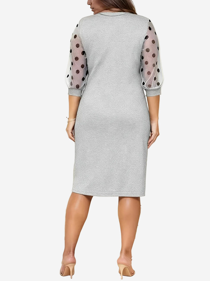 Talitha - Elegant 3/4 Sleeve Midi Dress with Polka Dot Detail