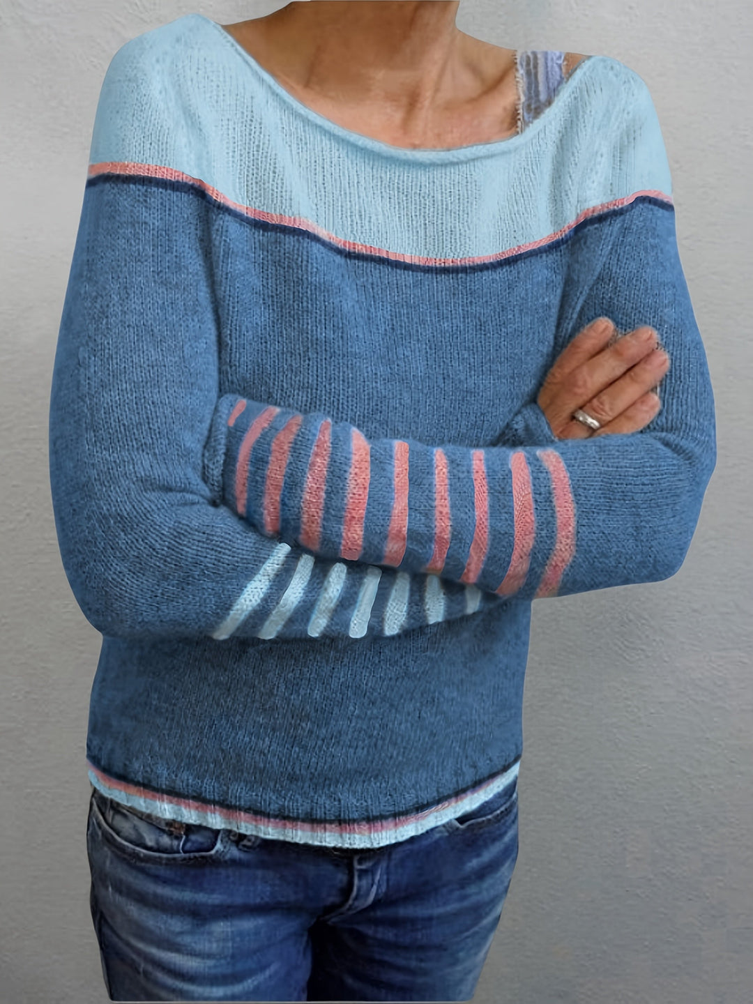 Rivka - Boat Neck Striped Knit Sweater