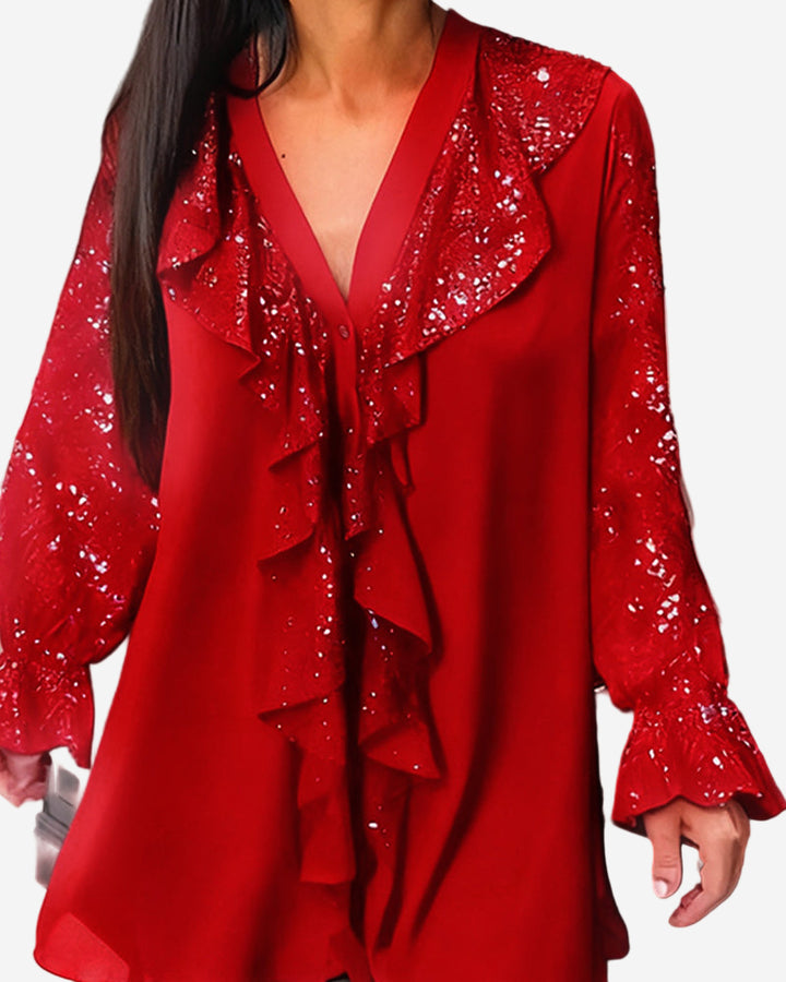 Sabella - Chic Tunic Blouse with Sequin Detail and Ruffle Trim