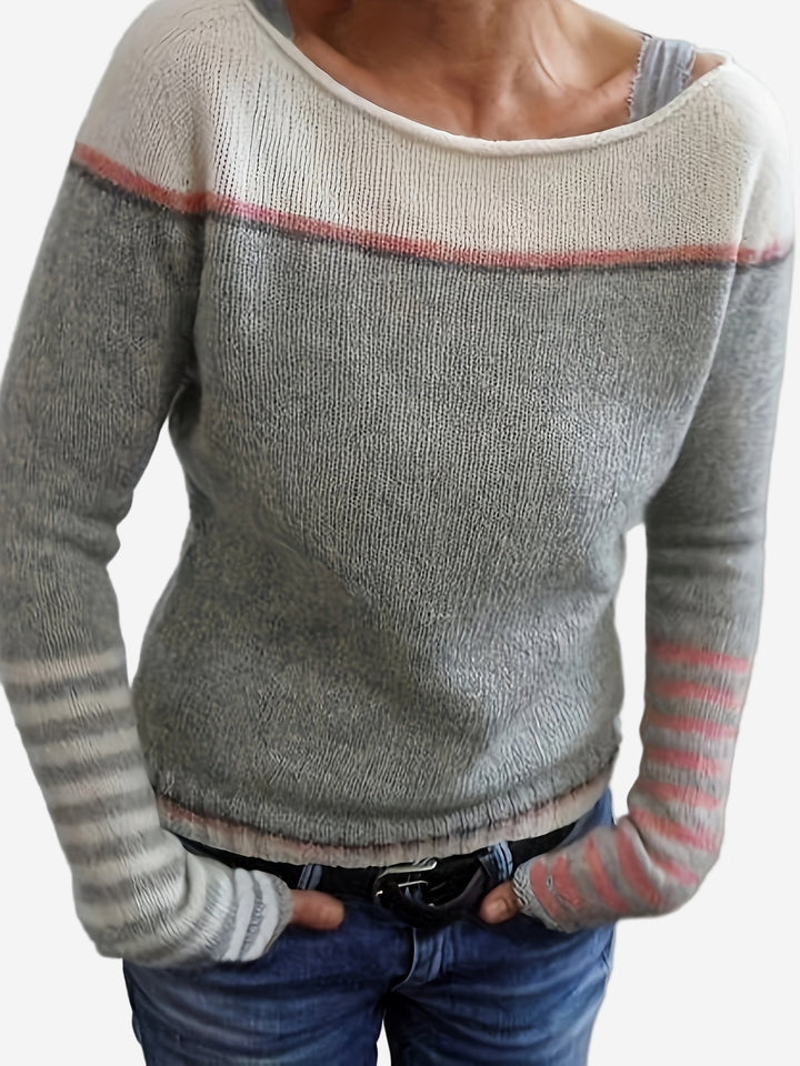 Rivka - Boat Neck Striped Knit Sweater