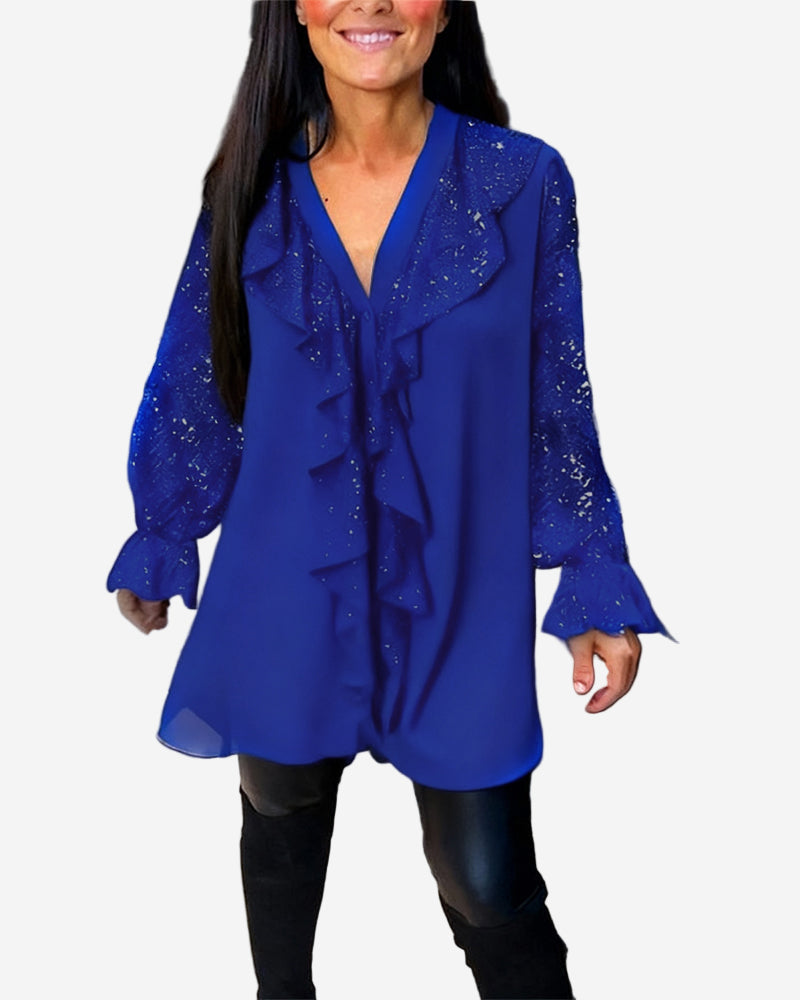 Sabella - Chic Tunic Blouse with Sequin Detail and Ruffle Trim