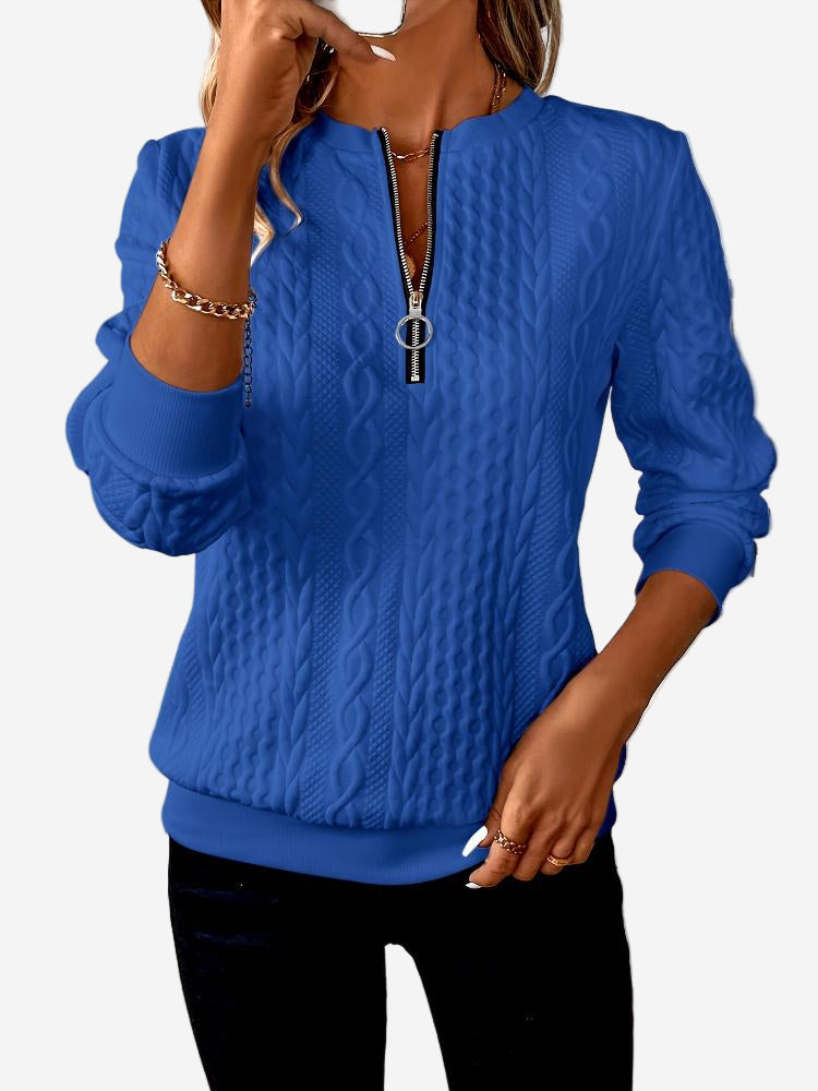 Romina - Classic Cable Texture Quarter-Zip Sweater