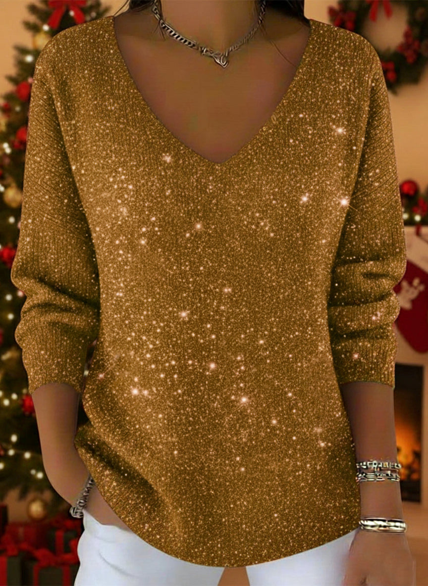 Marigold - V-neck Shiny Sweater