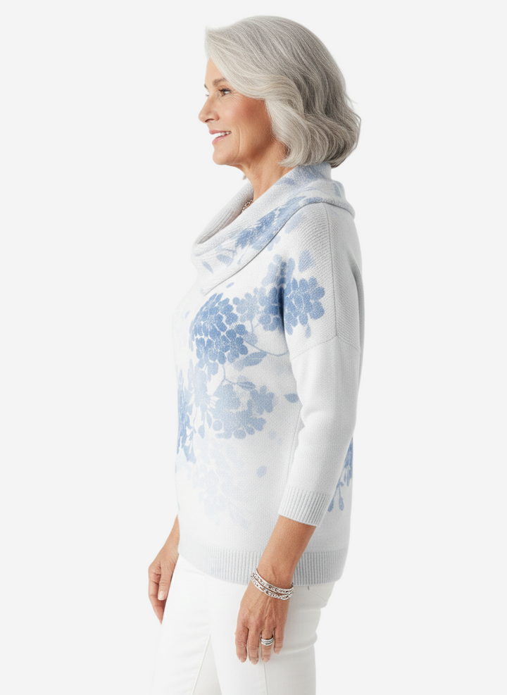 Carmina - Casual Long Sleeve Blue Blossom Sweater