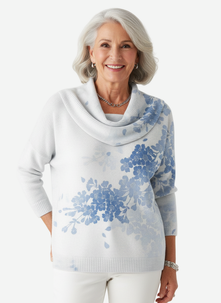 Carmina - Casual Long Sleeve Blue Blossom Sweater