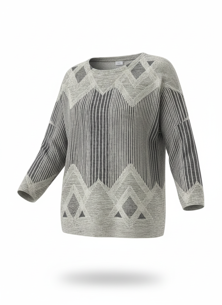 Riona - Casual Crew Neck Sweater with Graphic Stripe