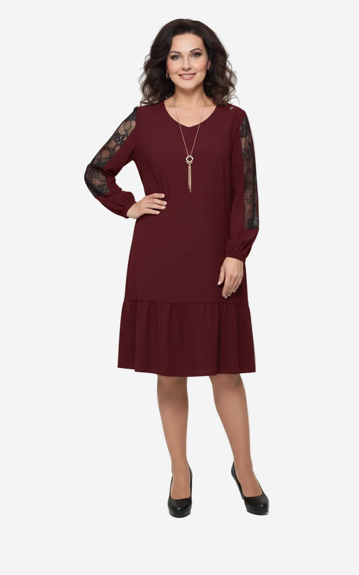 Lowri Quinn - Lace-Sleeve Midi Dress
