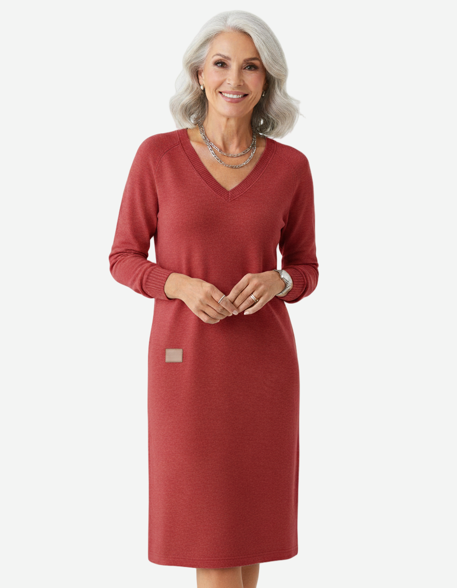 Soraya - Elegant Comfort V-Neck Sweater Dress