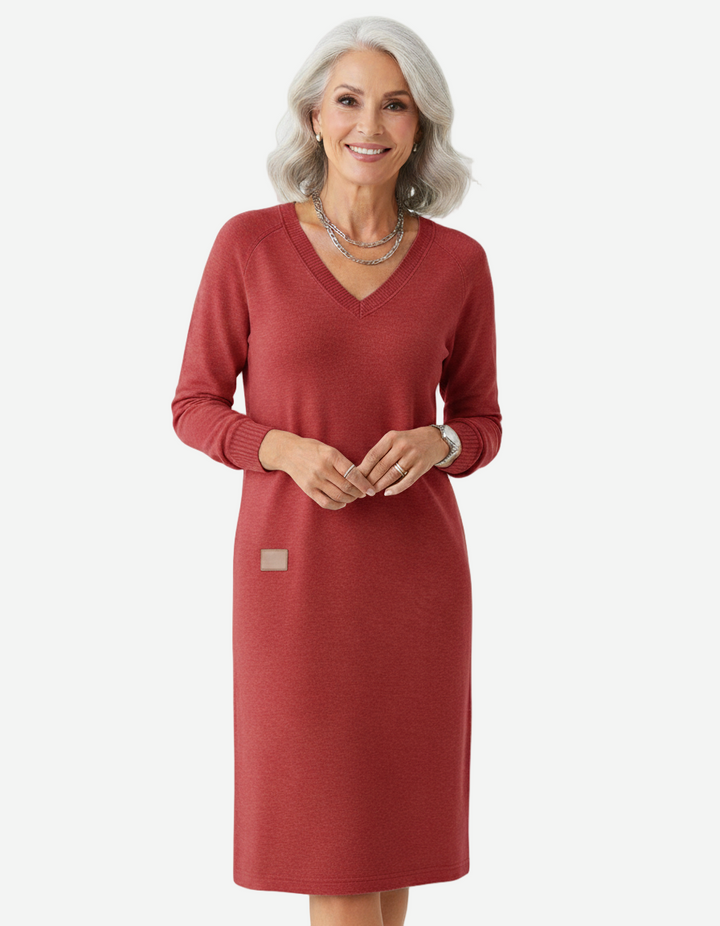 Soraya - Elegant Comfort V-Neck Sweater Dress