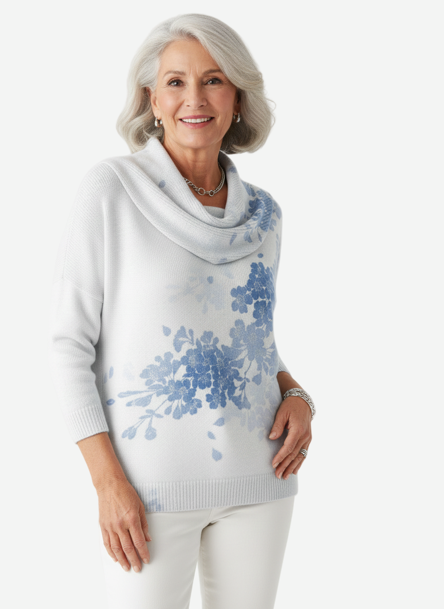 Carmina - Casual Long Sleeve Blue Blossom Sweater
