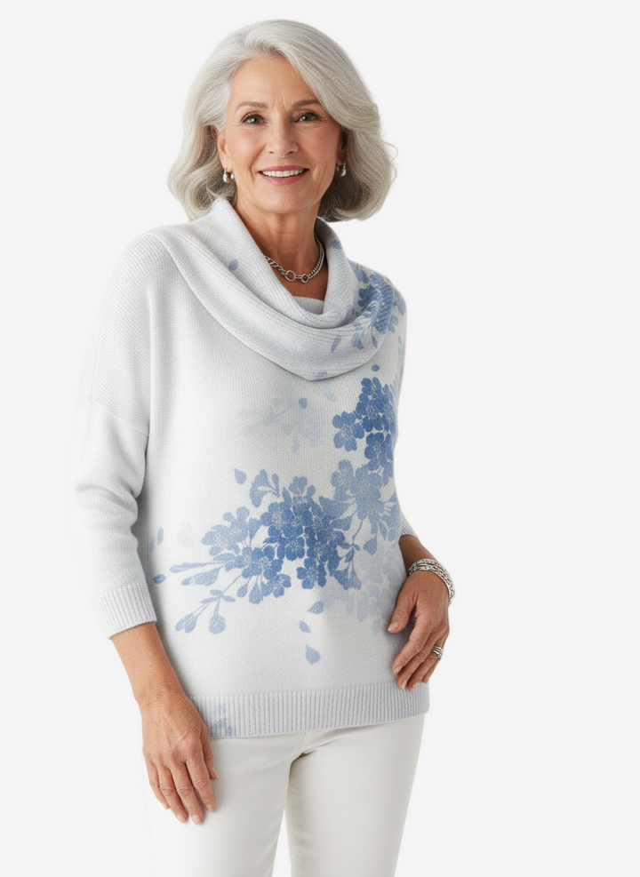 Carmina - Casual Long Sleeve Blue Blossom Sweater