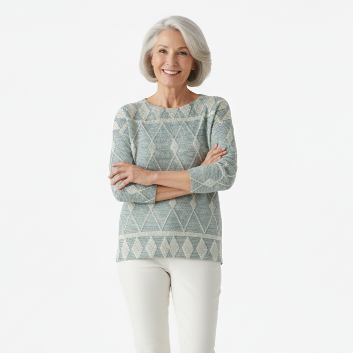 Sabina - Elegant Diamond Pattern Long Sleeve Sweater