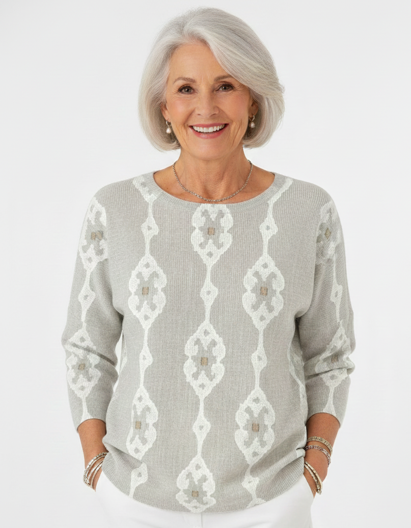 Alondra - Geometric Print Casual Long Sleeve Sweater