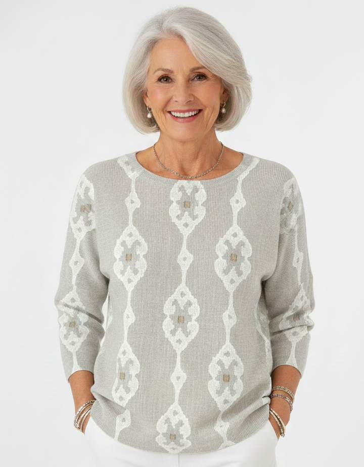 Alondra - Geometric Print Casual Long Sleeve Sweater