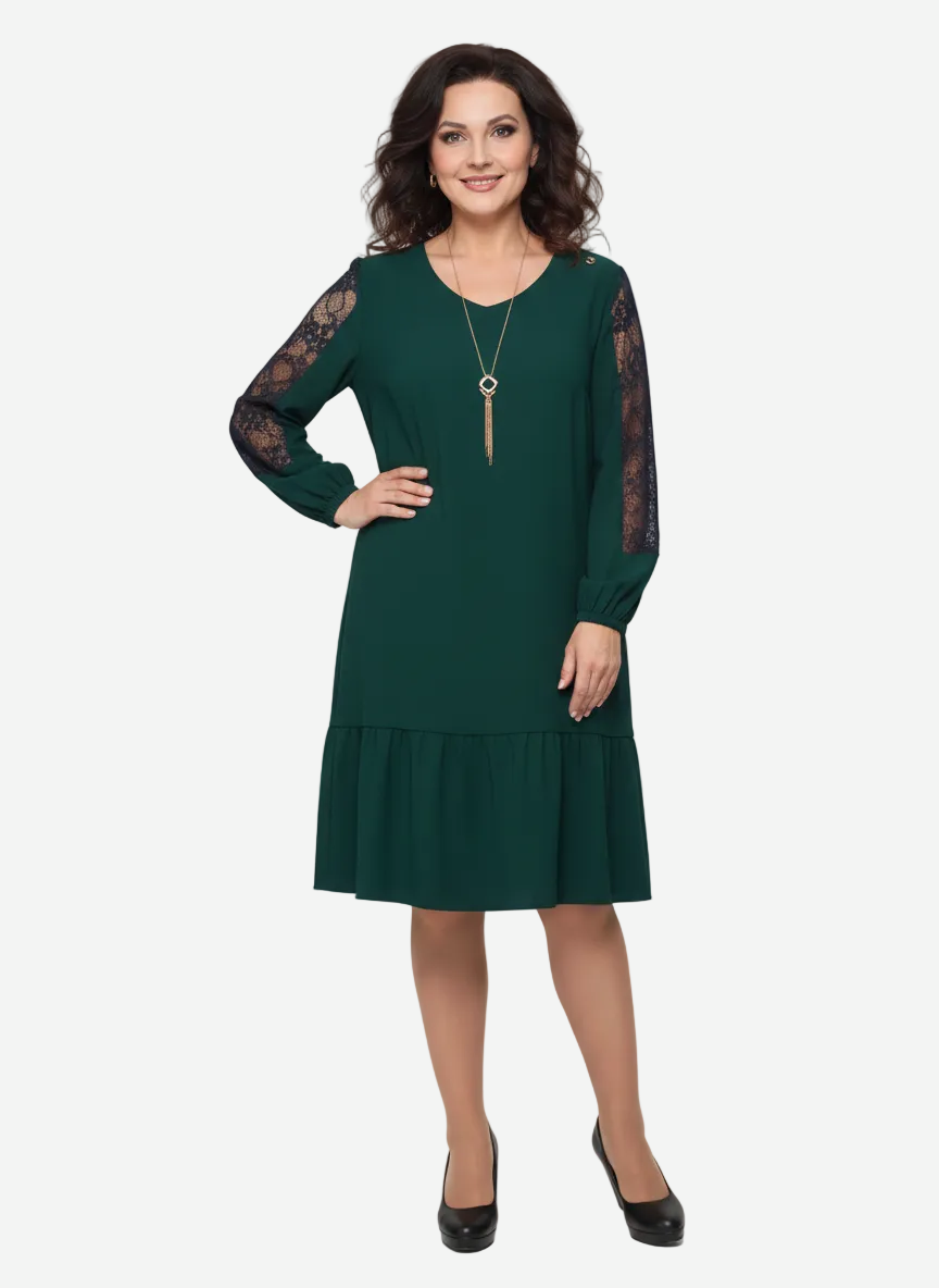 Lowri Quinn - Lace-Sleeve Midi Dress