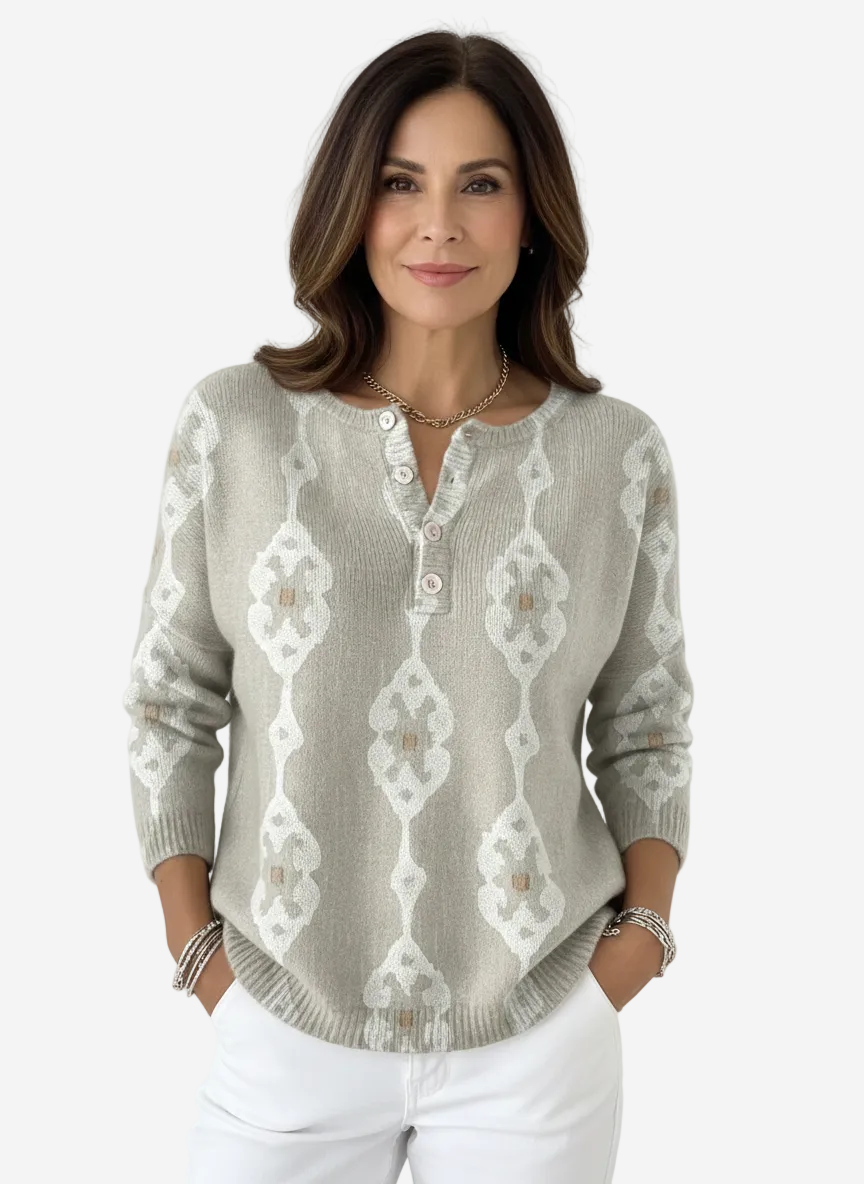 Keira - Vintage Abstract Buttoned Sweater