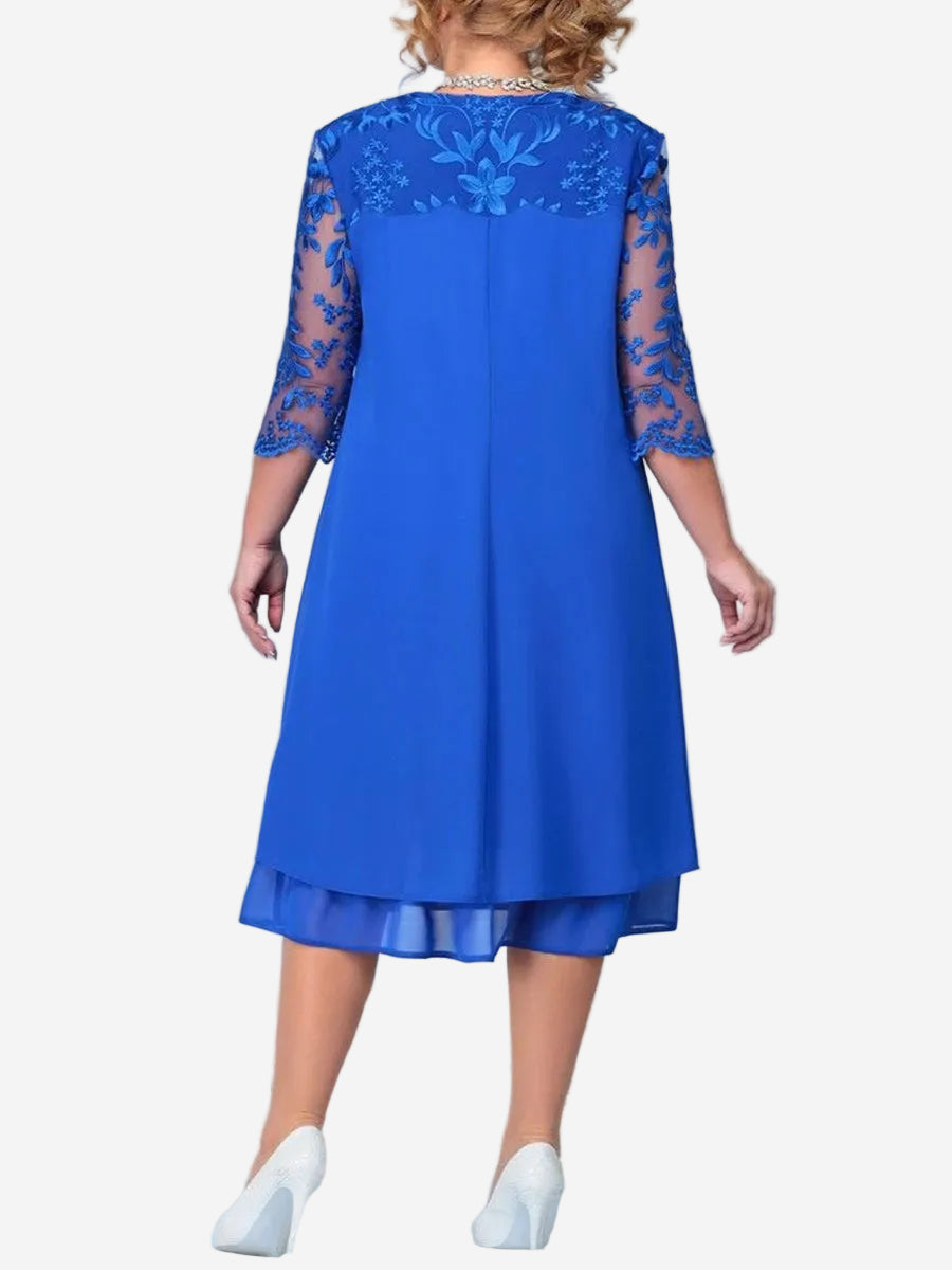 Armina - Elegant A-Line Midi Dress with Embroidered Sheer