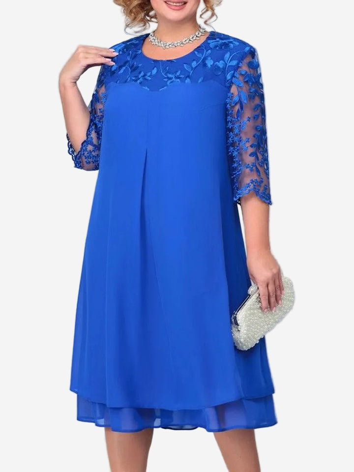 Armina - Elegant A-Line Midi Dress with Embroidered Sheer