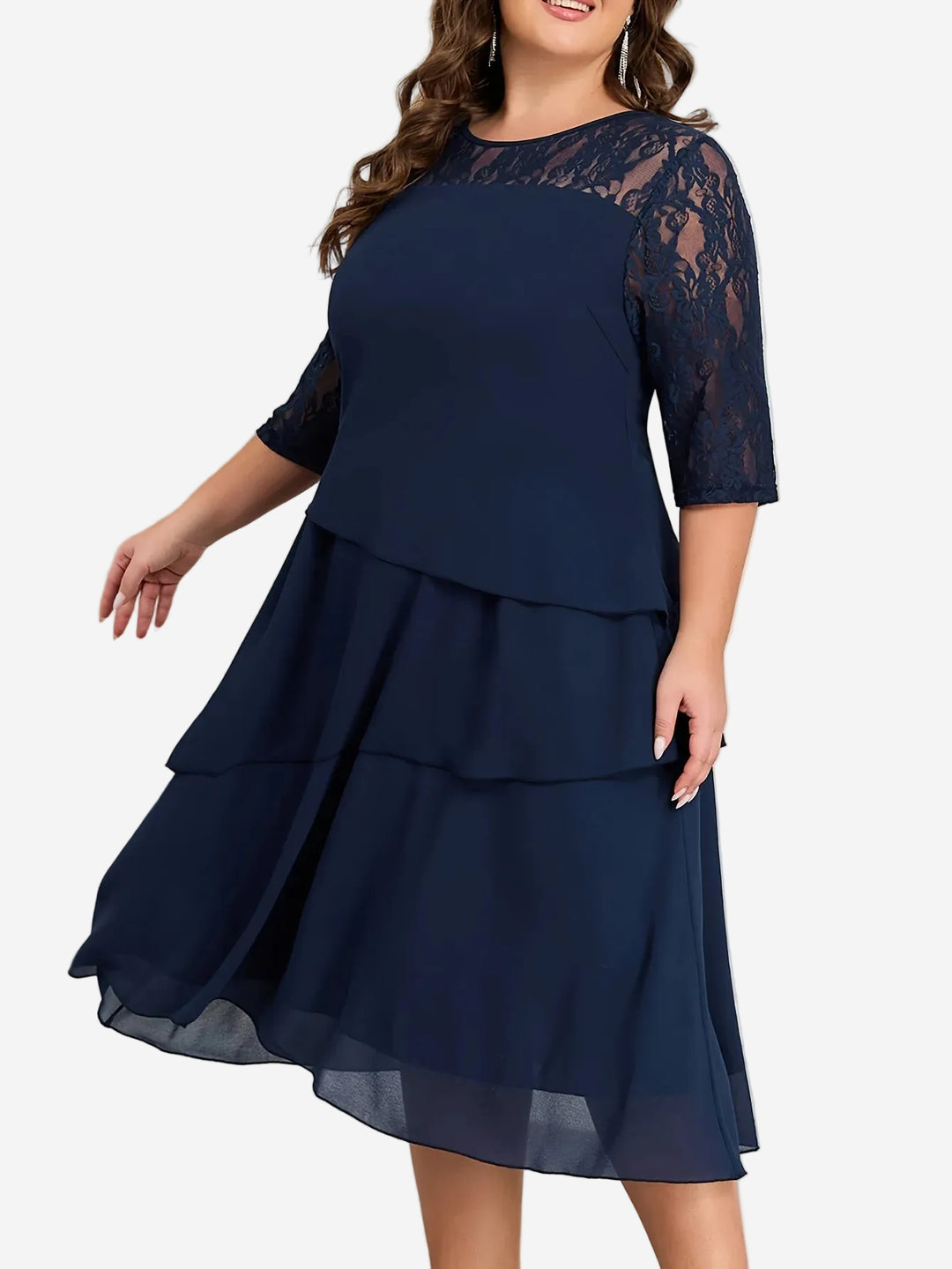 Rosalia - Elegant Lace & Chiffon Evening Midi Dress