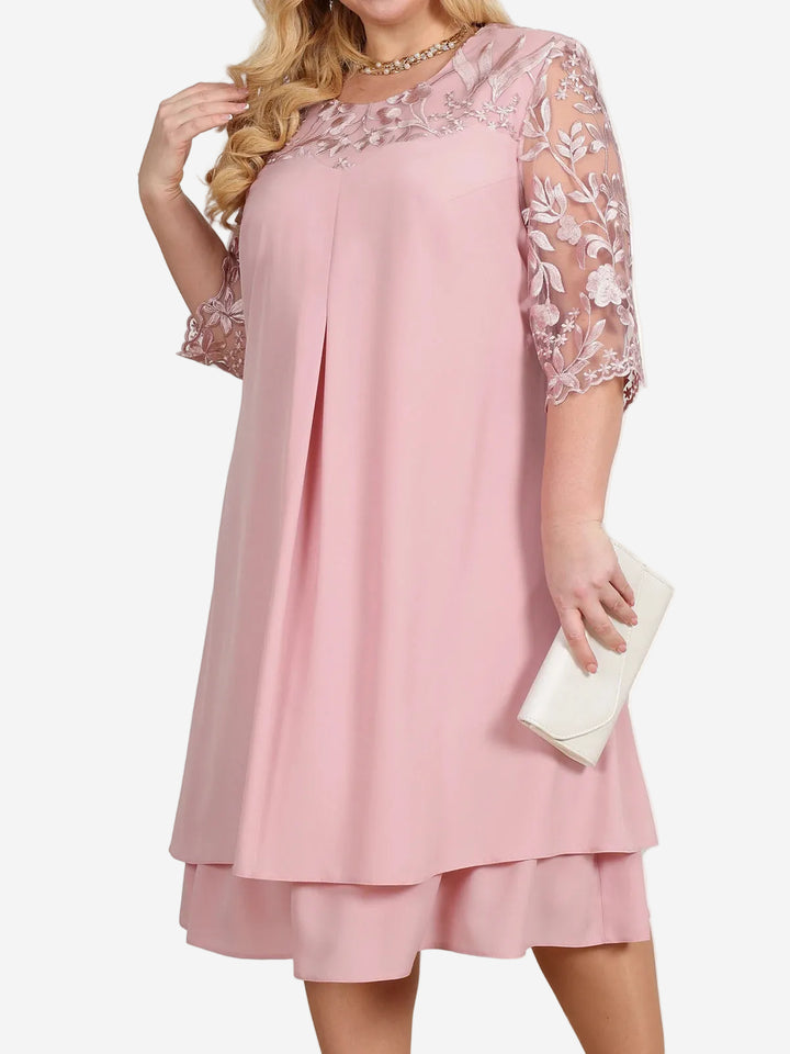 Armina - Elegant A-Line Midi Dress with Embroidered Sheer