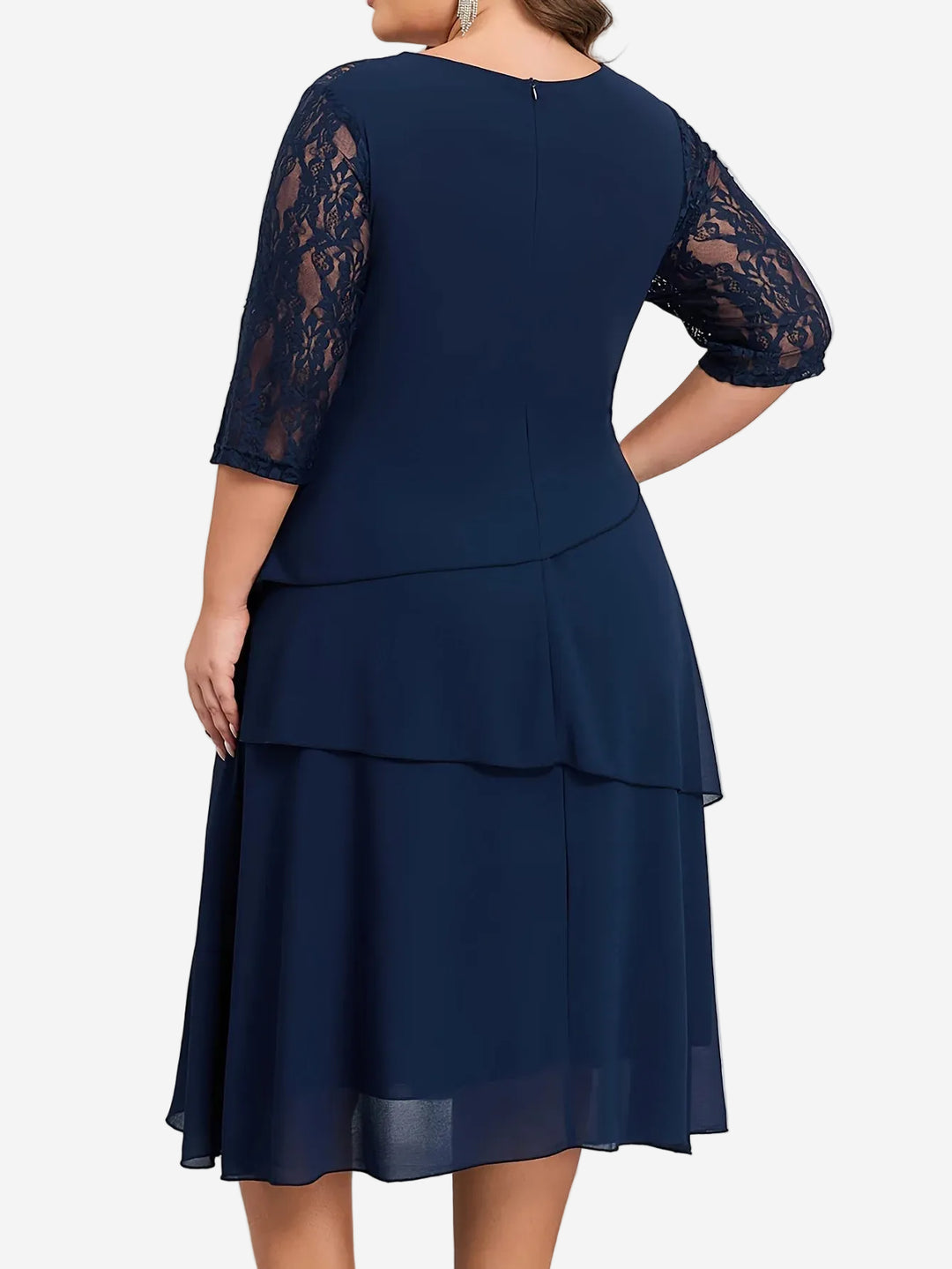 Rosalia - Elegant Lace & Chiffon Evening Midi Dress