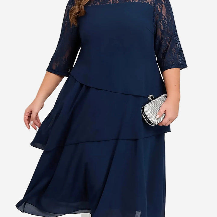 Rosalia - Elegant Lace & Chiffon Evening Midi Dress