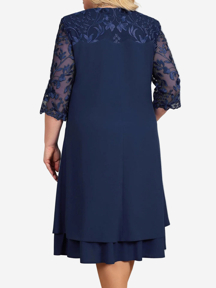 Armina - Elegant A-Line Midi Dress with Embroidered Sheer