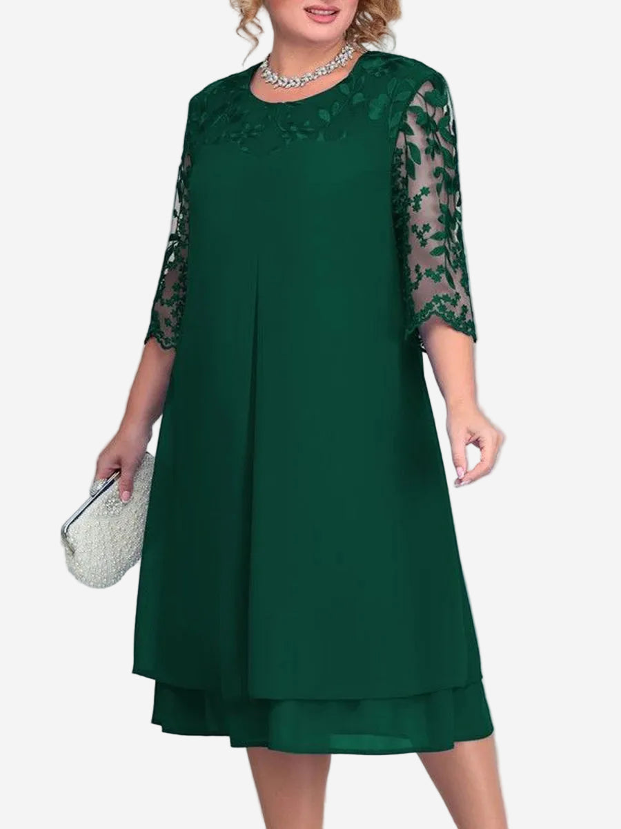 Armina - Elegant A-Line Midi Dress with Embroidered Sheer