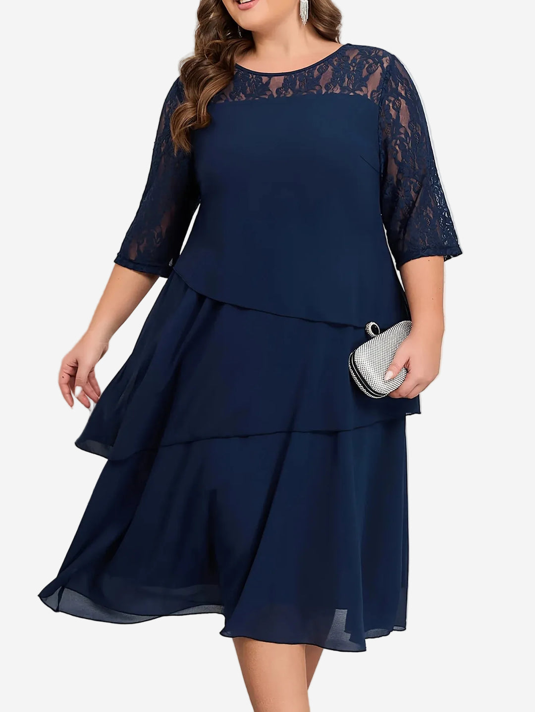 Rosalia - Elegant Lace & Chiffon Evening Midi Dress