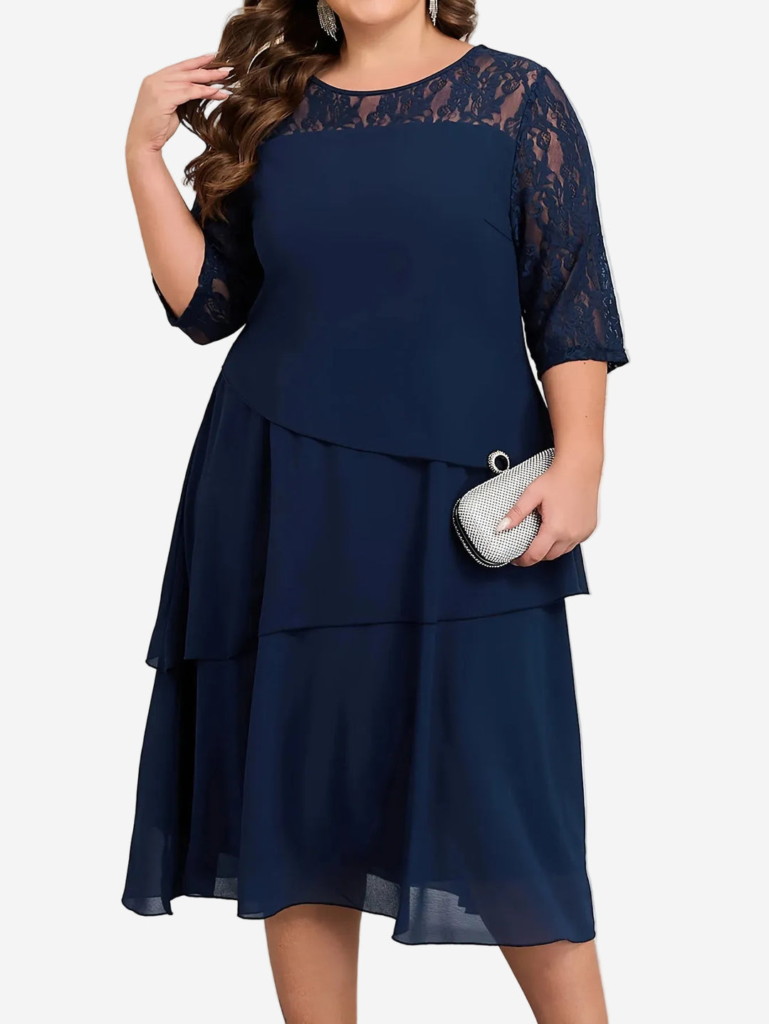 Rosalia - Elegant Lace & Chiffon Evening Midi Dress