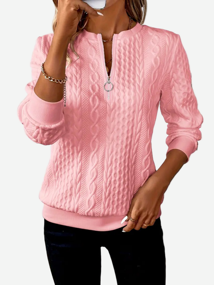 Romina - Classic Cable Texture Quarter-Zip Sweater