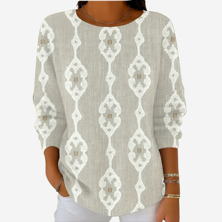 Alondra - Geometric Print Casual Long Sleeve Sweater