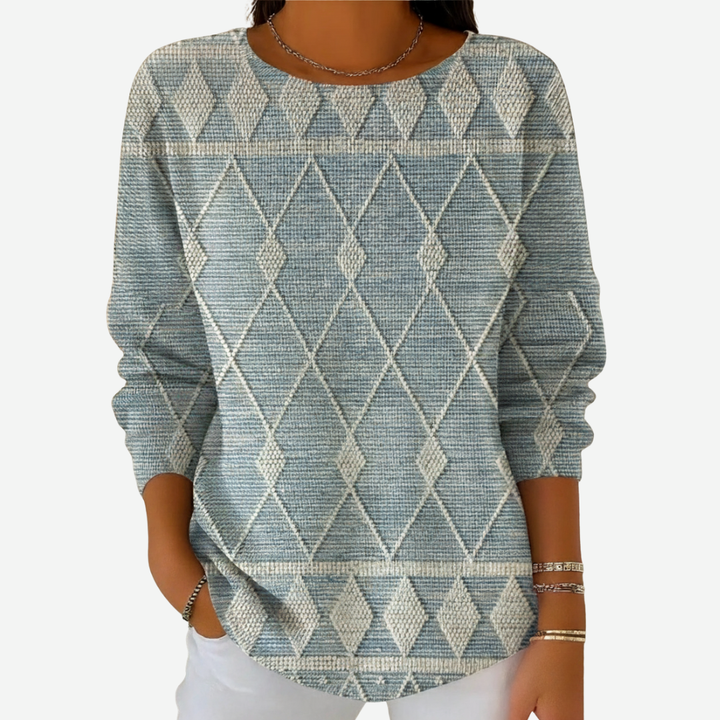 Sabina - Elegant Diamond Pattern Long Sleeve Sweater
