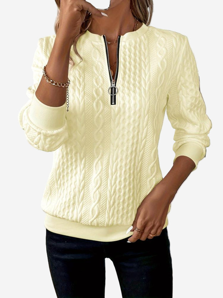 Romina - Classic Cable Texture Quarter-Zip Sweater