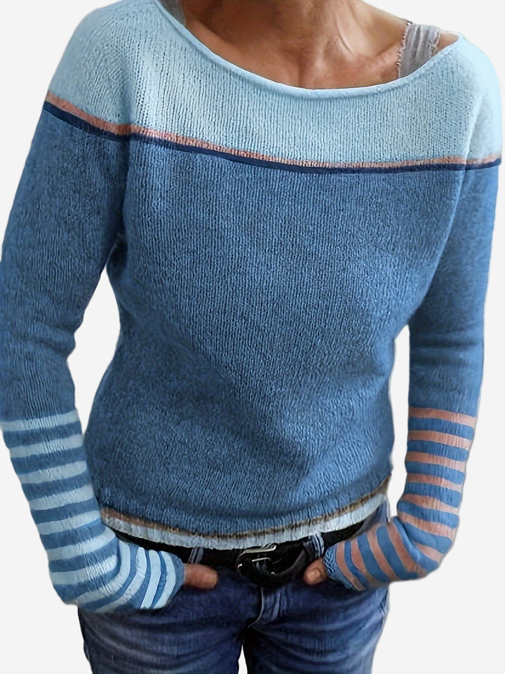 Rivka - Boat Neck Striped Knit Sweater