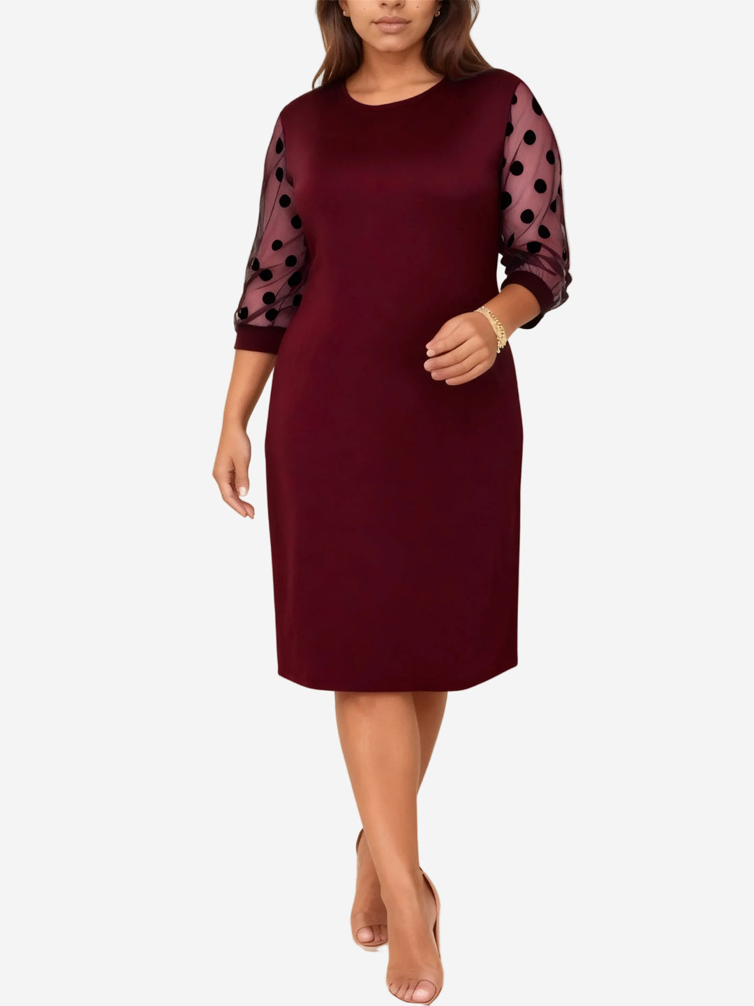 Talitha - Elegant 3/4 Sleeve Midi Dress with Polka Dot Detail