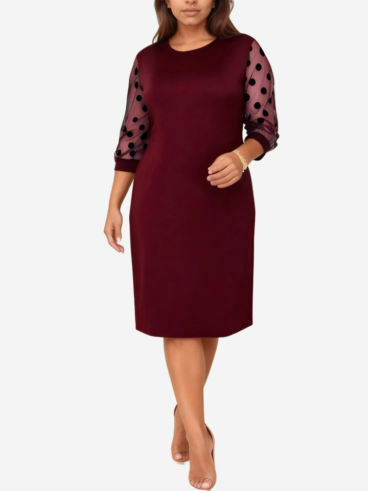 Talitha - Elegant 3/4 Sleeve Midi Dress with Polka Dot Detail